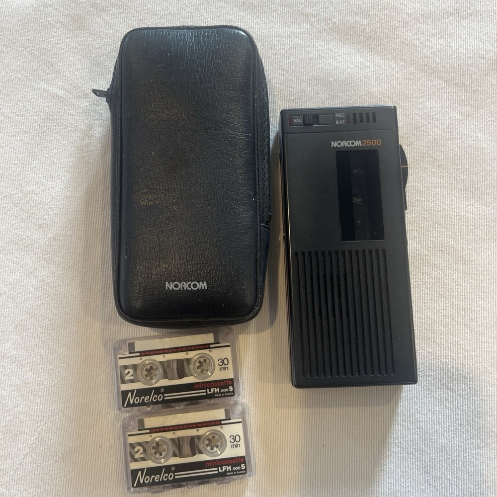 Vintage Norcom 2500 Hand Held Micro-Cassette Tape Voice Recorder + 2 Tape WORKS
