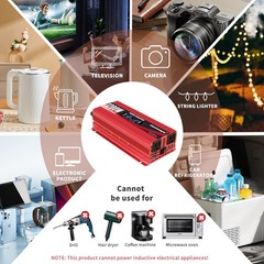 Cantonape 1200W Car Power Inverter DC 12V to 110V/120V AC 1200W, Red