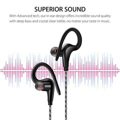 3.5mm In-Ear Wired Earbuds Sports Running Earphone Over Ear Hook Headphone w/MIC