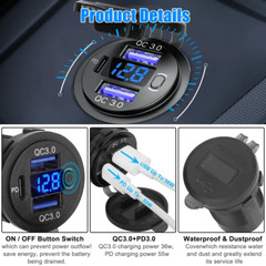 2 PACK 12V-24V Dual USB QC 3.0 + PD 36W Car Fast Charger Socket Power Outlet USA