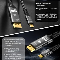 16K USB-C to DisplayPort Cable 8K@60Hz 4K@120Hz 80Gbps DP 2.1 Thunderbolt 4/3