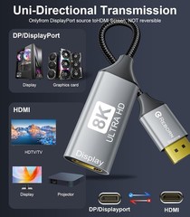Displayport 1.4 to HDMI 2.1 Adapter 8K@60Hz/4K@120Hz Unidirectional DP Male