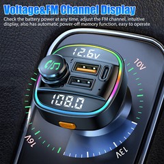 Bluetooth5.0 Car Wireless FM Transmitter Adapter USB PD Charger AUX Hand-Free US