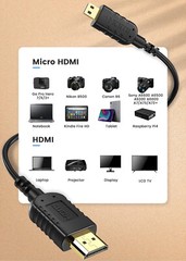 5ft High Speed Micro HDMI Cable Male Converter 4K GoPro HERO 9 8 7 6 5 4 Black