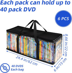 DVD Storage Bags 6 Pack DVD Storage Holder Case Clear PVC Media Holder with Hand