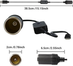USB C Male to 12V Cigarette Socket, USB to Car Cigarette Lighter Socket Converte