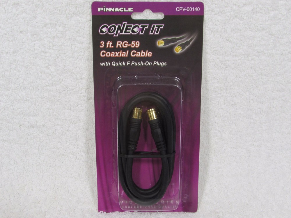 3FT RG59 Push-On Quick Connect Coaxial Cable Black GOLD PLATED FAST FREE SHIP