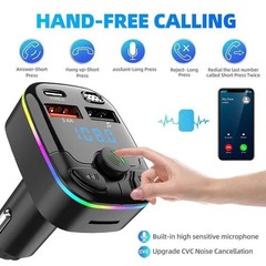 Bluetooth 5.0 Car Wireless FM Transmitter Adapter 2USB PD Charger AUX Hands-Free
