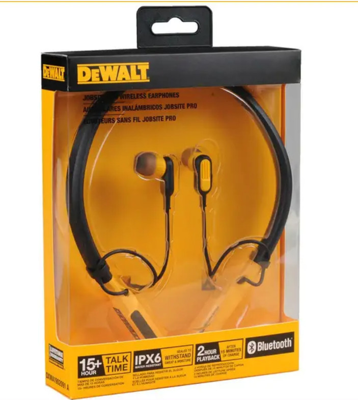 NEW DeWalt Jobsite Pro Wireless Earphones 190 2091 DW2 A Black /Yellow Free Ship