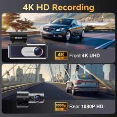 Dash Cam Front and Rear – 4K HD Dual Dash Camera for Cars, Built-in 5G WiFi GPS,