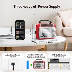 AM/FM/SW1-2 Radio Shortwave Transistor AC or Battery Operated Red+White