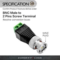 5x CCTV Camera Video Balun Connector BNC Male Plug to 2 Pins CAT5 Screw Terminal