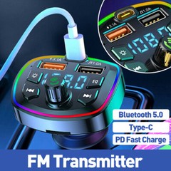 Bluetooth 5.0 Car Wireless FM Transmitter Adapter 2USB PD Charger AUX Hands-Free