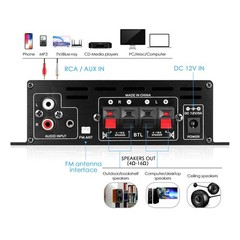 2 Channel 800W bluetooth Mini HIFI Power Amplifier Audio Stereo Amp Home Car FM