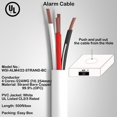 SECURITY WIRE BURGLAR ALARM 22/4 BARE COPPER OFC CABLE 500FT UL CL2/3 CERTIFIED