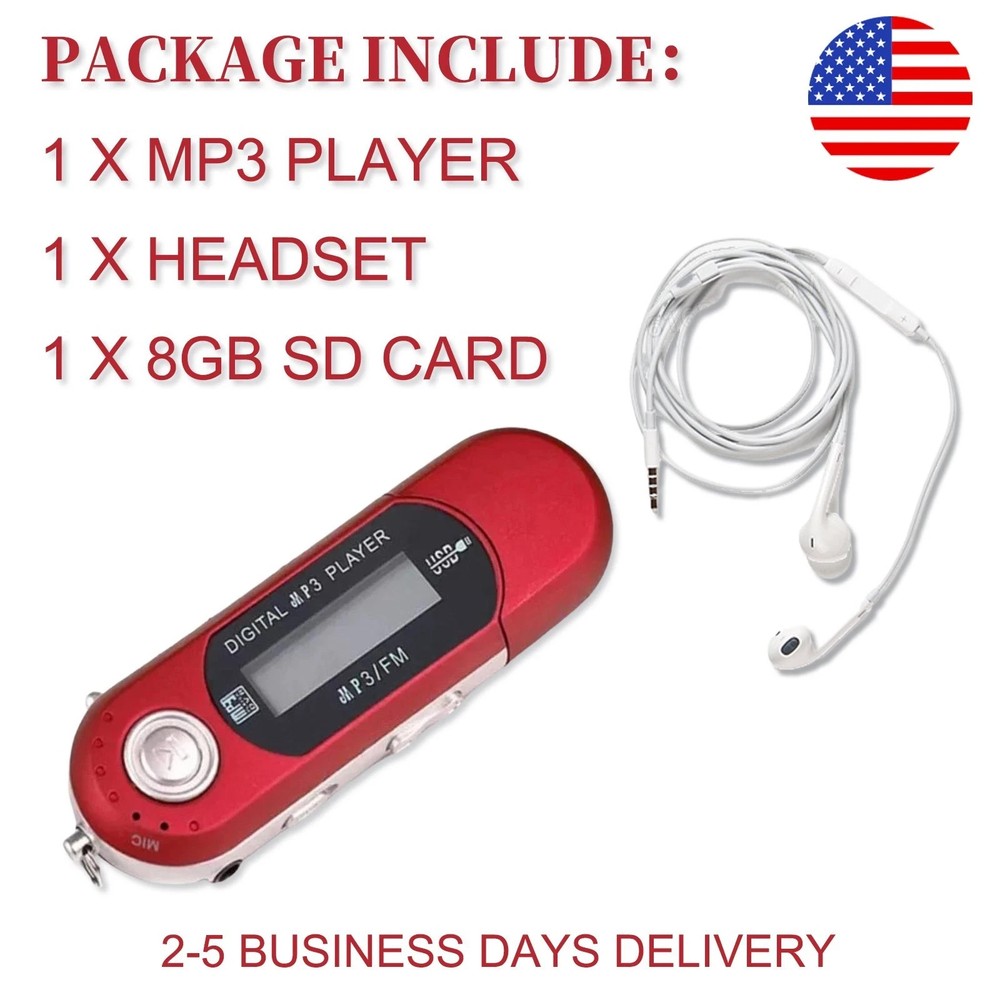 MP3 music player with USB digital LCD screen 8GB storage and FM Radio+headphone