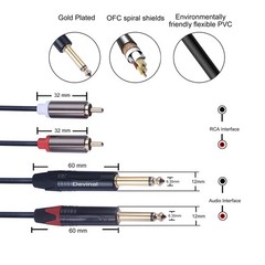 5 ft 1.5M 1/4 to RCA Cable, Dual 1/4 TS to 2 RCA Phono Stereo Patch Cord