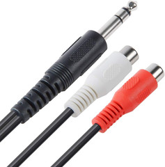 6.35Mm 1/4 Inch TRS Stereo Jack Male to 2 RCA Female Plug Y Splitter Adapter Cab
