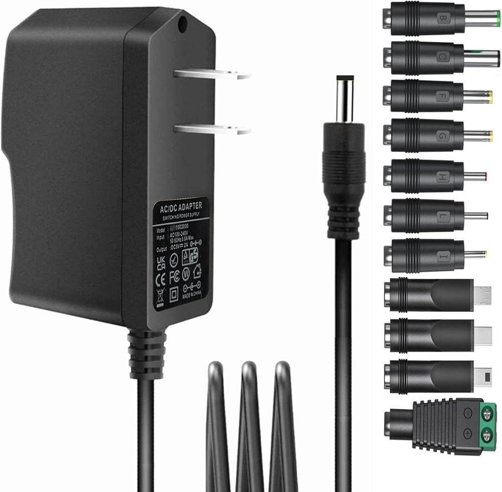 Universal 5V 2A AC Adapter Power Supply with 11 DC Plug Tips AC to DC5V 1.5A 1A
