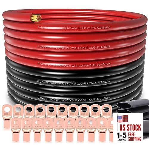 40FT 0 Gauge Wire Copper Clad Aluminum,1/0 Battery Cable,20pcs Lugs 40FT Wire