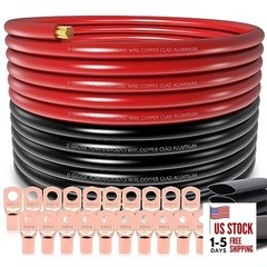 40FT 0 Gauge Wire Copper Clad Aluminum,1/0 Battery Cable,20pcs Lugs 40FT Wire