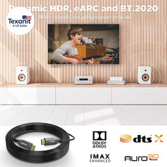 8K Fiber Optic HDMI Cable 50 FT, HDMI 2.1, 48Gbps, Earc, 8K@60Hz, 4K@120Hz, Comp