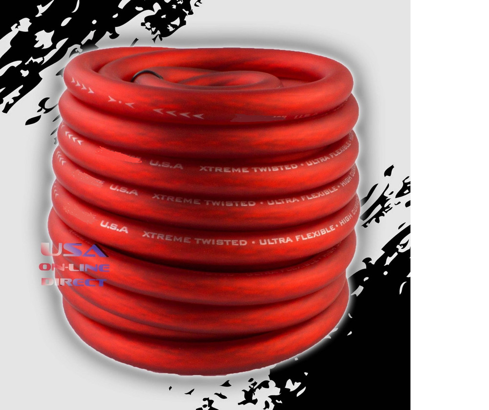 4 Gauge 25FT. Feet RED Power Ground OFC Wire Copper Marine Grade Cable 4 AWG US