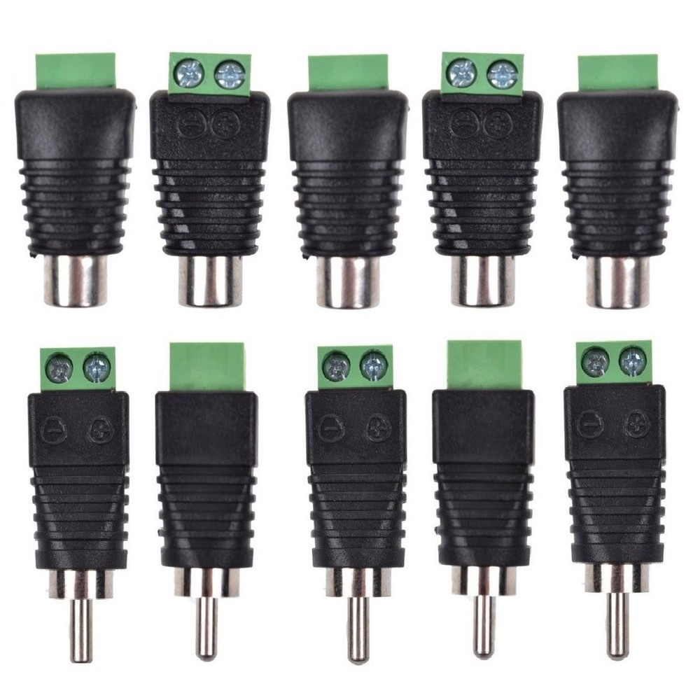 10-Pack Phono RCA Male and Female Plug to AV Screw Terminal Audio/Video Connecto