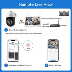 8MP PTZ Security Camera System 12” Monitor Outdoor Wireless Audio PTZ 10CH 2TB