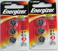 Energizer 357 1.55V Silver Oxide 0% Mercury Batteries 6 Pack