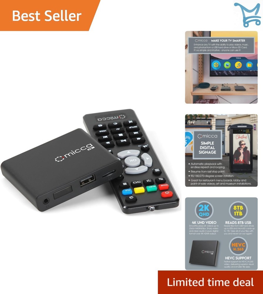 Digital Media Player 4K HDMI USB MicroSD Support MP4 MKV MP3 Photos