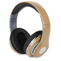 Bluetooth Wireless Over Ear Headphones with Mic FM Tuner Memory Card Slot Gold