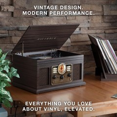 Elegant 6-in-1 Multimedia Center with Bluetooth – Mahogany Turntable & Speakers