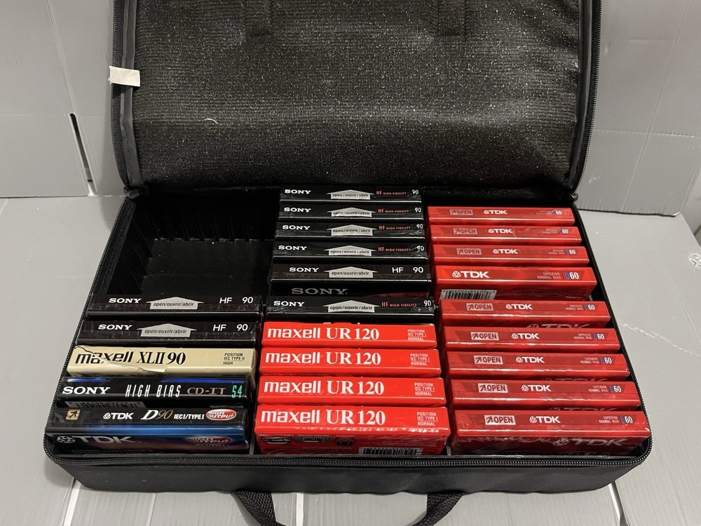 Lot Of 24 Assorted Cassette Tapes Maxell UR120 Sony HF90 TDKD60 Case