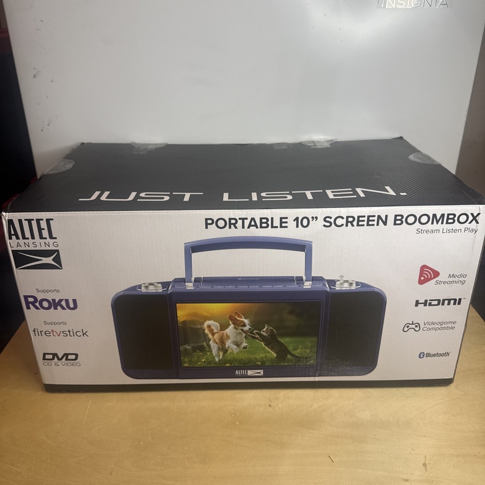 Altec Lansing Portable 10” Screen Media Boombox Roku CD/DVD Gaming Bluetooth BLU