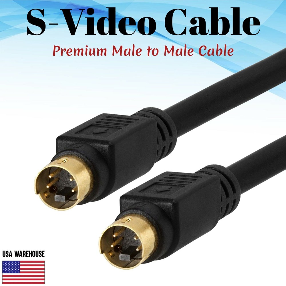 S-Video Male Cable 3ft 6ft 12ft 25ft – 4 Pin – SVideo SVHS Gold Plated HDTV VCR