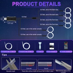LivTee Smart Car LED Interior Lights 6 in 1- Remote Control, Color-changing