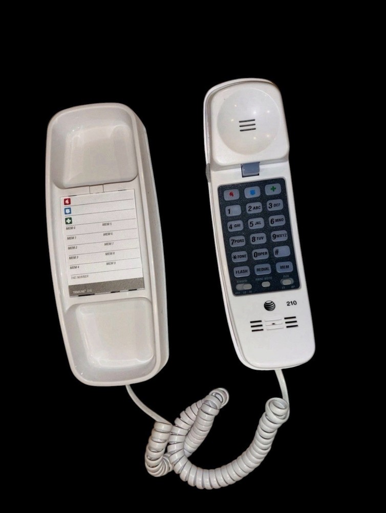 AT&T Trimline Corded Telephone White Lighted Keypad Redial Memory Wall NIB