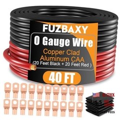 Wire 40FT (20Ft Black+20Ft Red) Copper Clad 0 Gauge Black/Red – 40FT