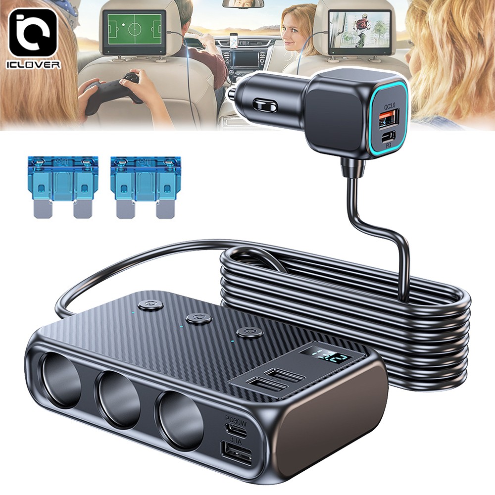 9in1 Multi Car Cigarette Lighter Socket Splitter USB C Plug Fast Charger Adapter