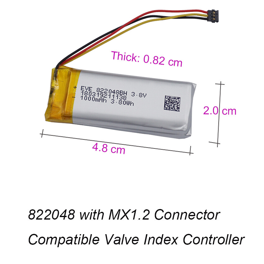 3.8V 1000mAh 3.8Wh Li Lipo Battery 822048 MX1.2 3Pin For Valve Index Controller