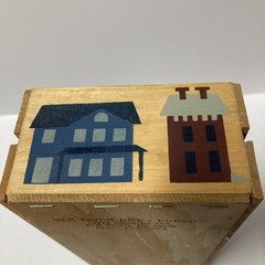 Vtg Cassette Tape Wood Crate Storage Holder Hand Painted Tole Houses Holds 16