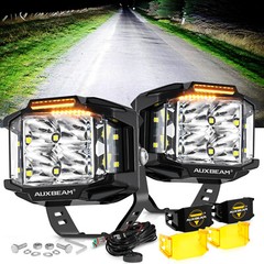 Auxbeam V-max 4″ LED Pods Work Lights Bar Cube Driving Lamp + Black Amber Covers