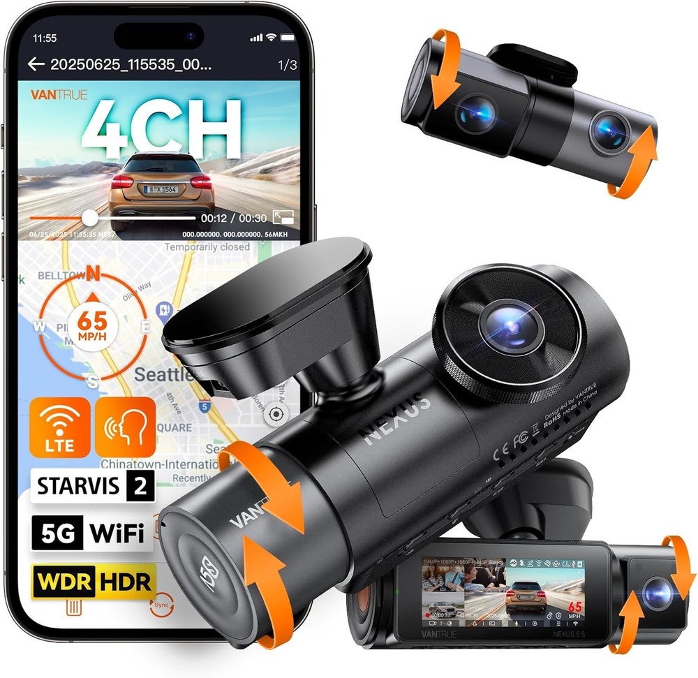 Vantrue Nexus 5S (N5S) 360 Degree WiFi Dashcam GPS LTE Support 1TB Support