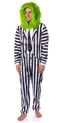 Beetlejuice Adult Mens Black White Striped Hooded Pajama Costume Halloween NWT