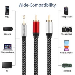 3.5mm to 2RCA Cable,15FT RC A Male to Aux Audio Adapter Headphone Jack Adapter
