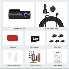 REDTIGER A1 32GB SD 4K Dash Cam with WiFi & APP Control, With 24H Parking Mode