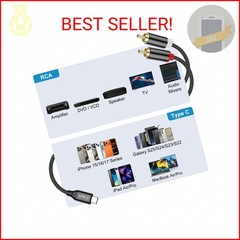 J&D USB C to RCA Audio Cable, Braided Stereo Audio Converter Cord Type-C Male to