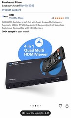 Quad Multi Viewer 4×1 Seamless HDMI Switch Full HD 1080p (HD-401MR)