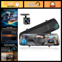 4″ IPS LCD Rear View Mirror Dash Cam – 1080P Dual Front & Rear Camera, 64GB Card
